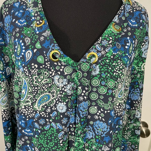 Michael Michael Kors Paisley V-Neck Blouse - Blue and Green CB-70 - Picture 2 of 8